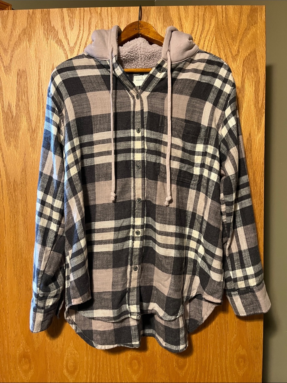 American Eagle Plaid Hooded Flannel